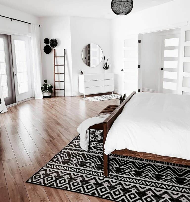Contemporary Boho White and Black Bedroom