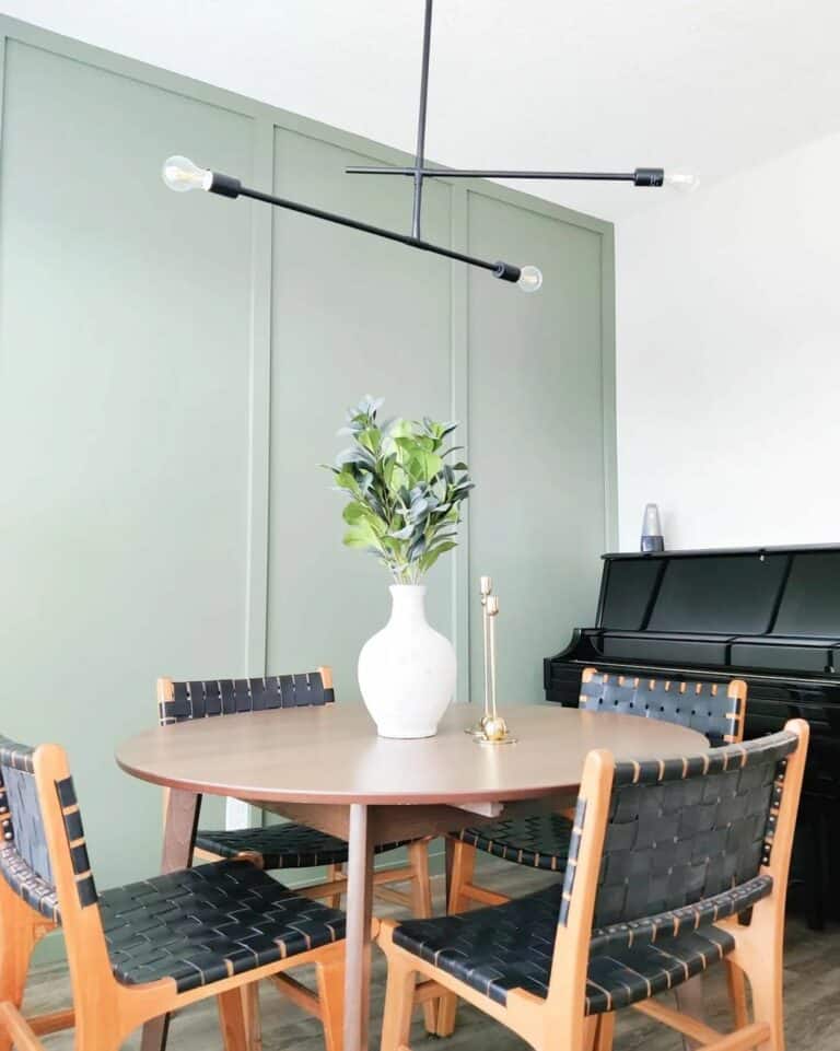Contemporary Dining Room With Woven Leather Chairs