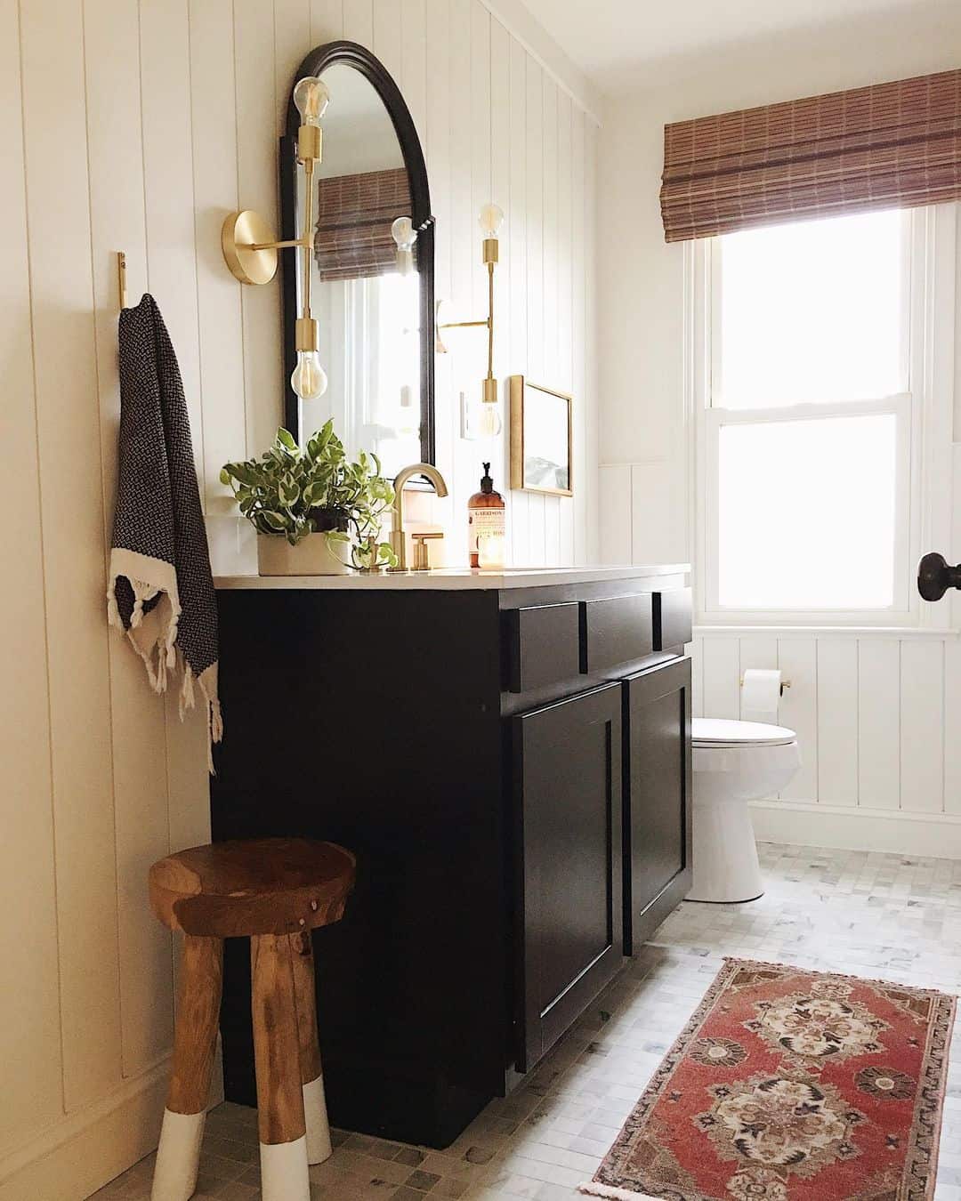 Cottage Bathroom With Gold Towel Hook Soul & Lane