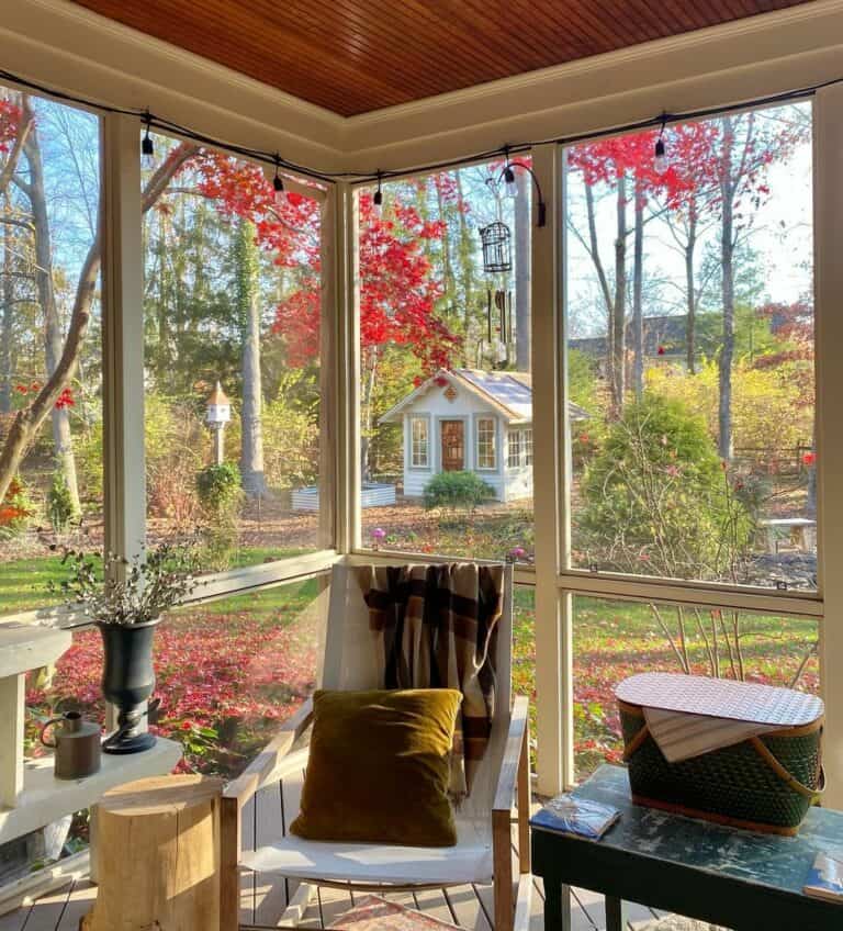 Cottage-style Sunroom With Wood Bead Board Ceiling