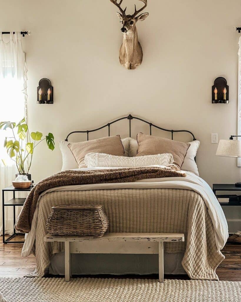 Country Bedroom With Rustic Bench