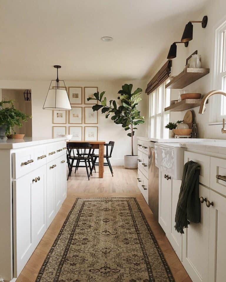 Cozy Modern Farmhouse Kitchen With Gold Hardware