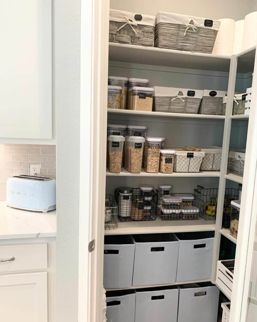 Cube Storage Bins and Containers in Small Pantry