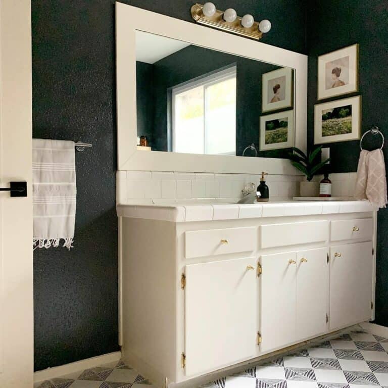 Dark Green Guest Bathroom With Ivory Vanity