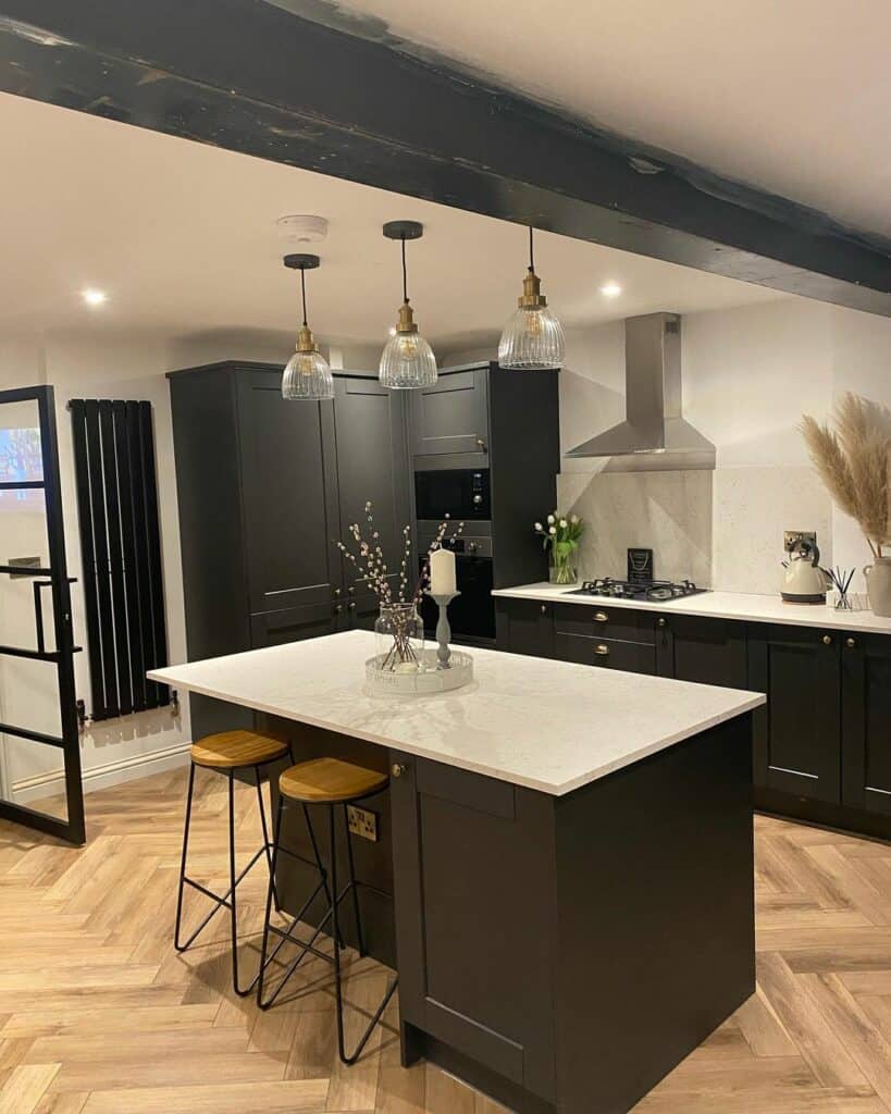 Dark Kitchen With Pot Lights