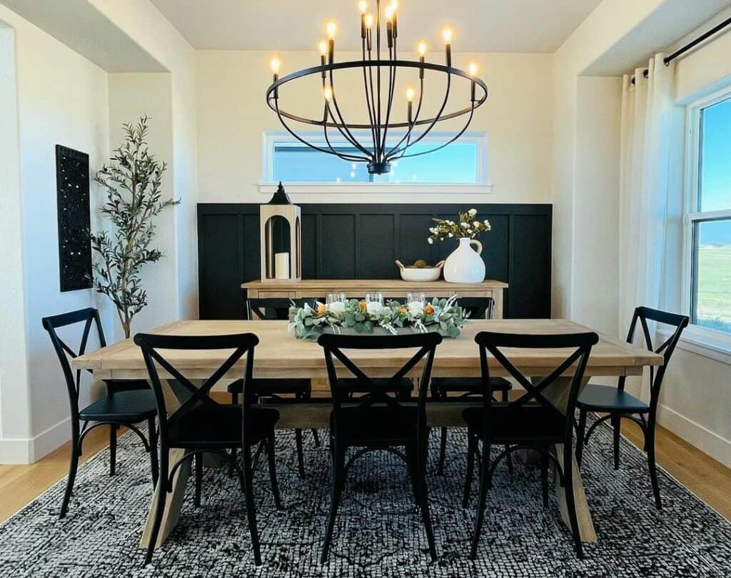 Dining Room With Black Board and Batten Wall