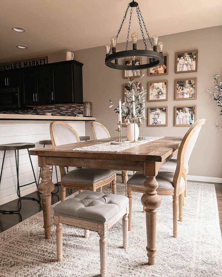 Eat-in Kitchen With Wagon Wheel Chandelier