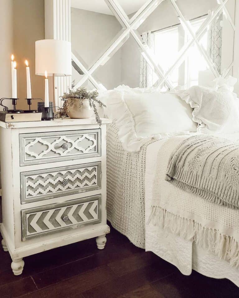 Embellished Drawers on a White Nightstand