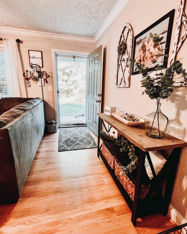 Entryway Hallway With Two-toned Black Console Table