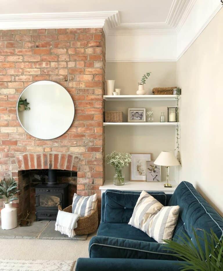 Exposed Brick in a Farmhouse Living Room