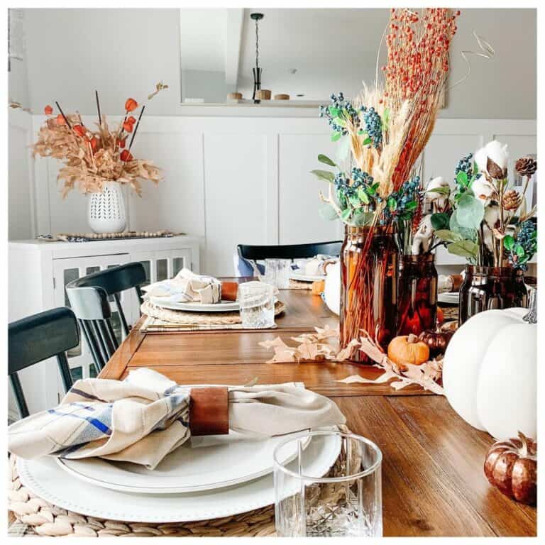 Fall Décor on Table and Sideboard