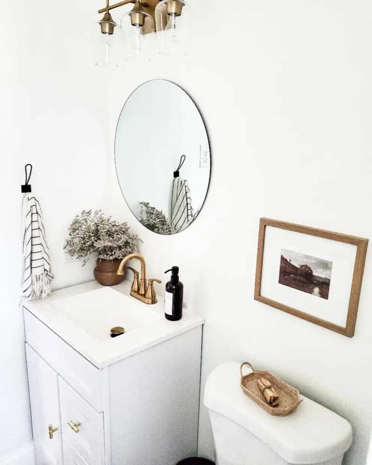 Farmhouse Bathroom Showcases Brass Accents