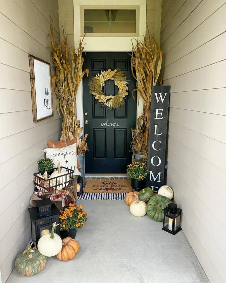Farmhouse Fall Porch With Welcome Signs