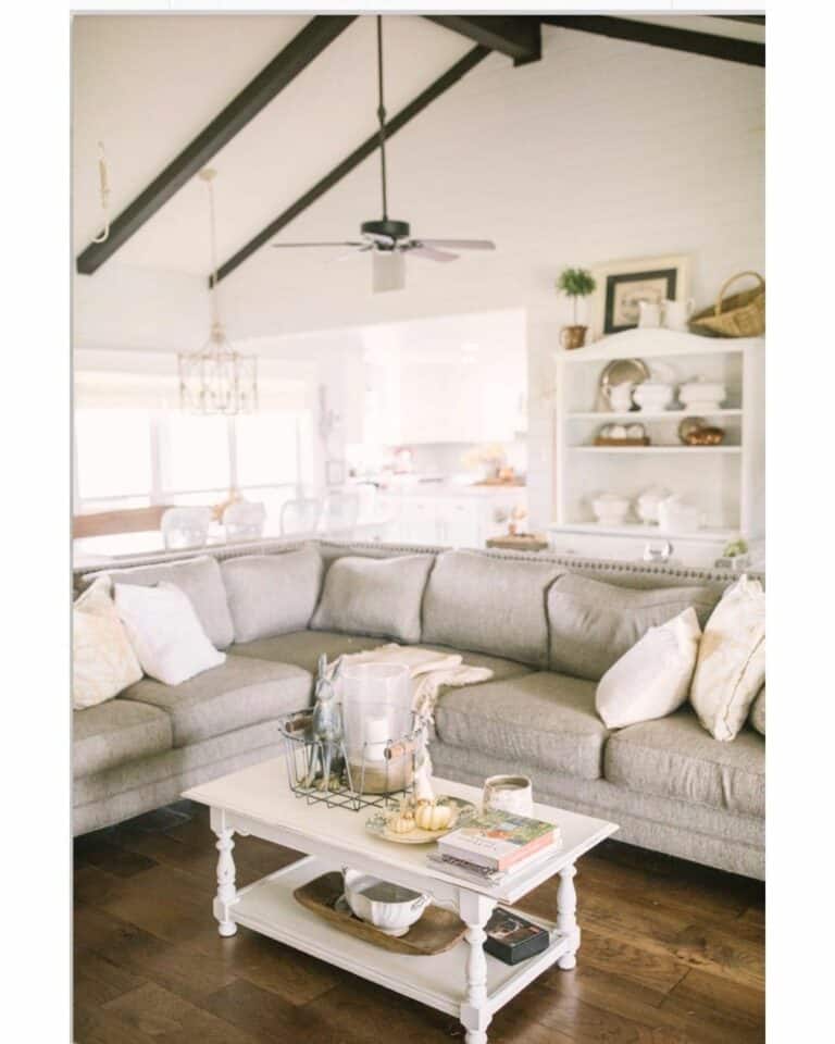 Farmhouse Family Room With Pitched Roof