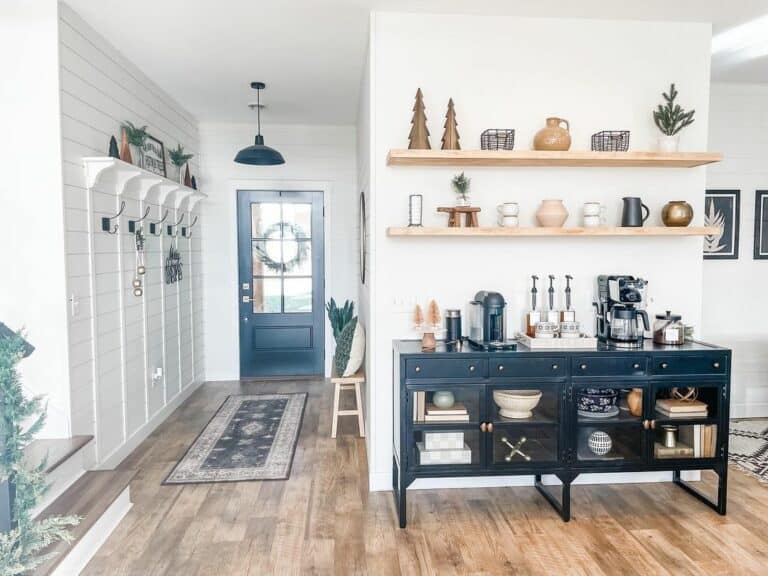 Farmhouse Front Hallway With White Shiplap