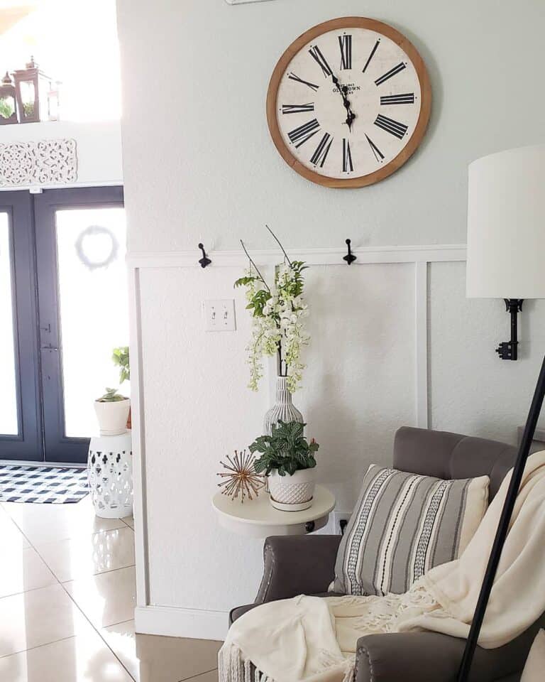 Farmhouse Living Room With Board and Batten Wainscoting