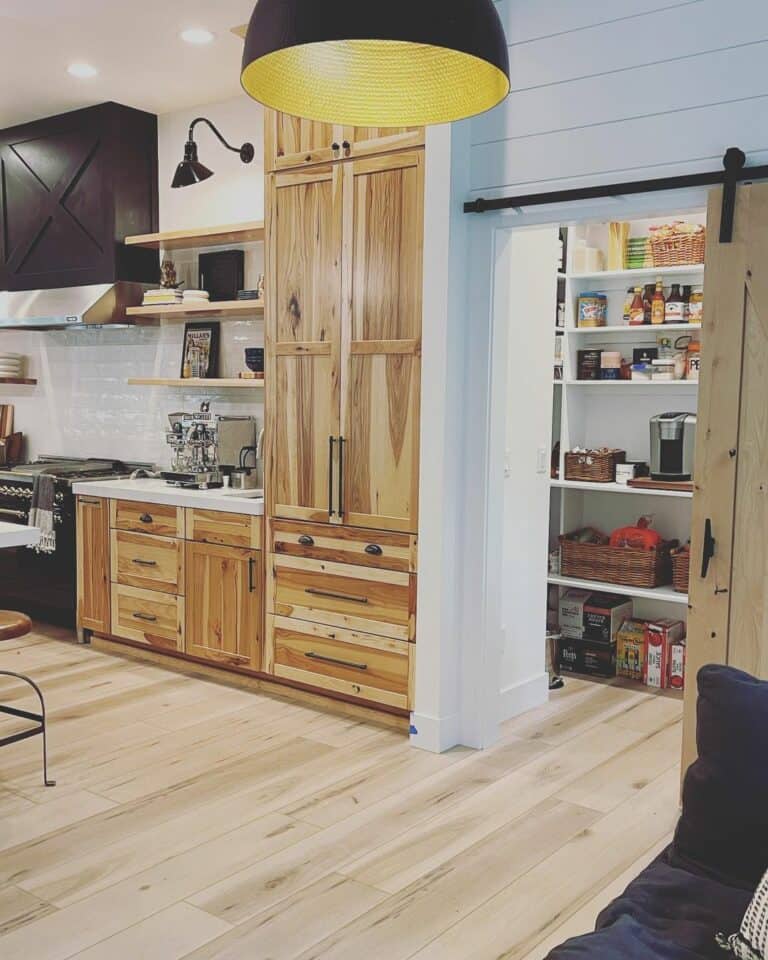 Farmhouse Pantry With Wooden Sliding Door