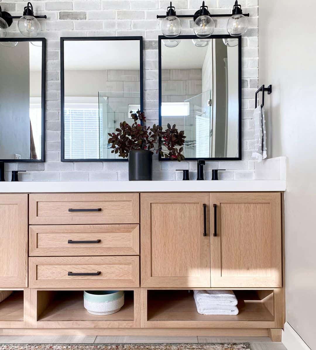 Faux Brick Wall Behind Three Mirrors - Soul & Lane
