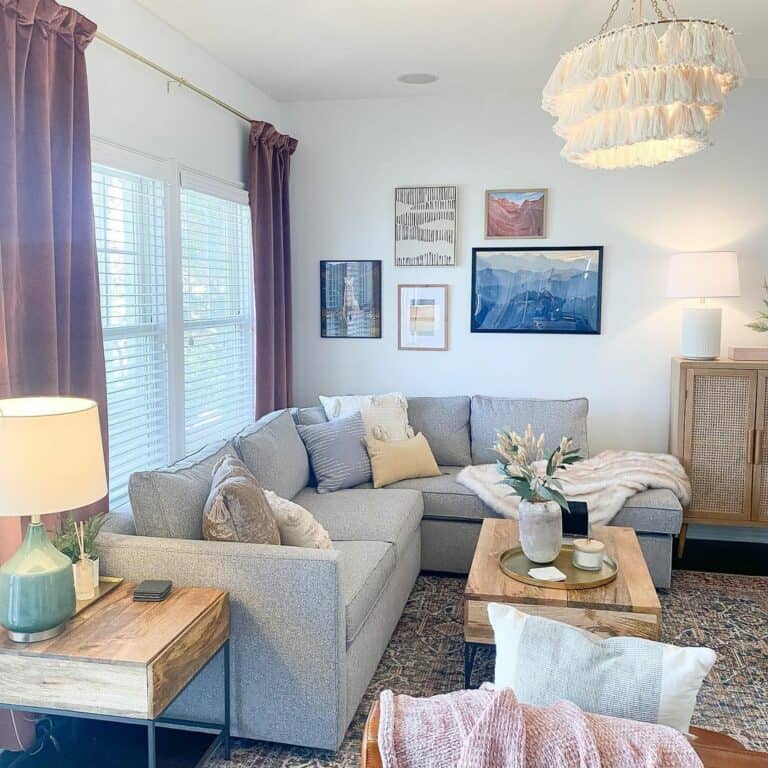 Feminine Tasseled Chandelier Over Modern Wood Table