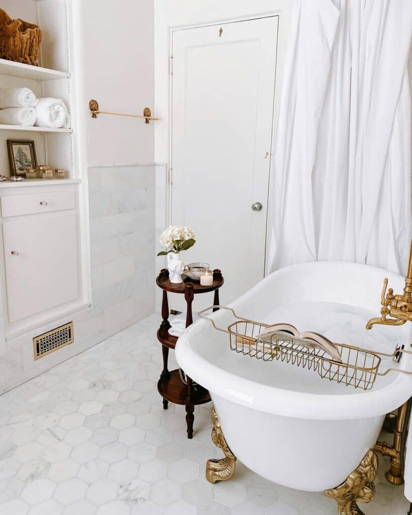 Figurine End Table as Bathroom Storage