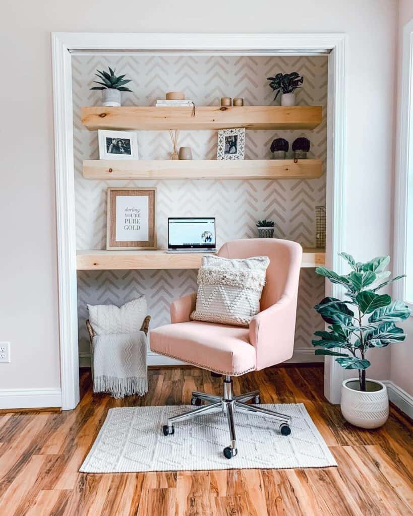 Floating Shelves Turn Closet Into Office