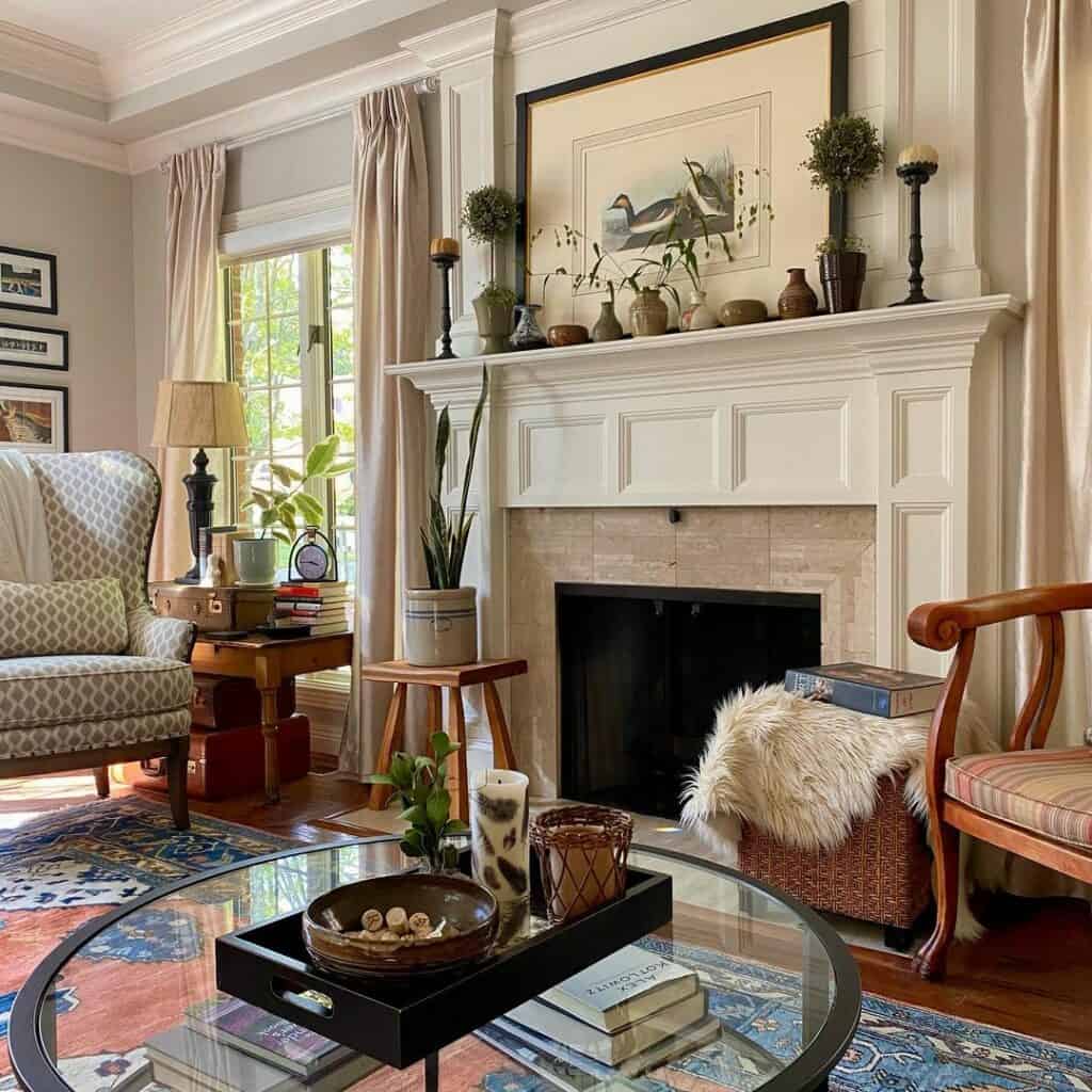 French Country Living Room With Multicolored Rug Soul & Lane