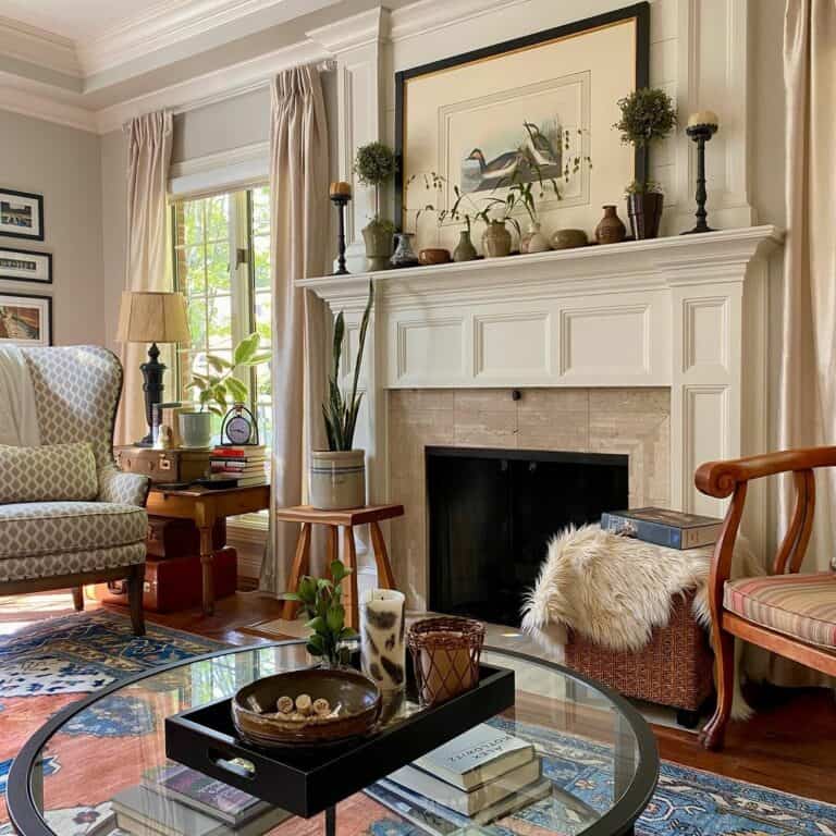 French Country Living Room With Multi-colored Rug