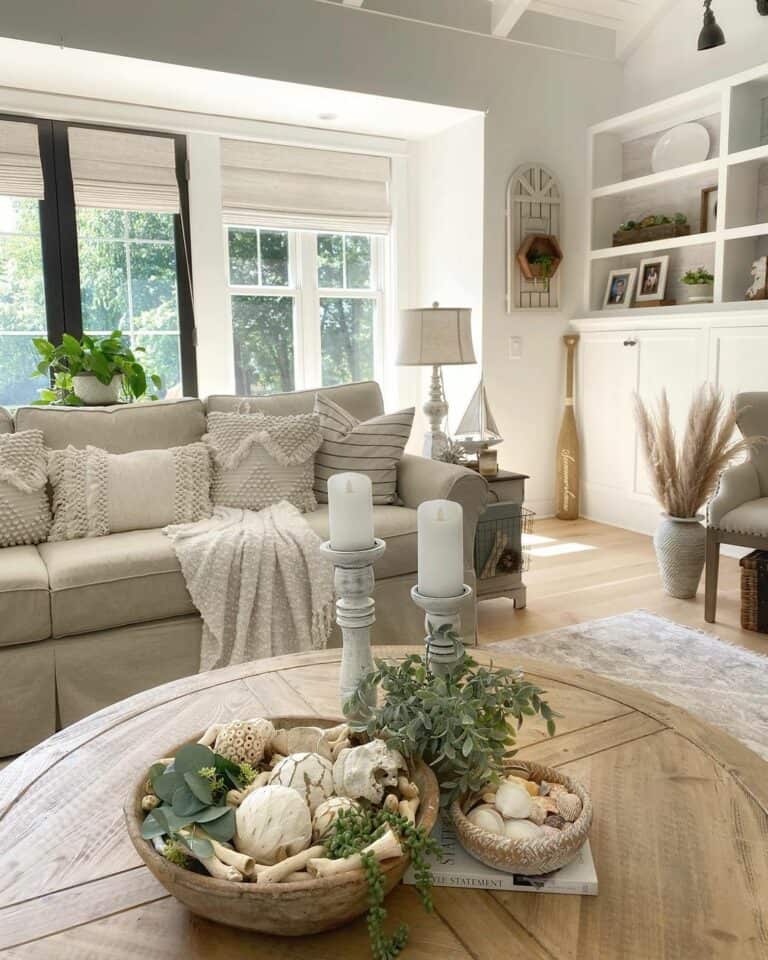 French Country Living Room With Round Coffee Table