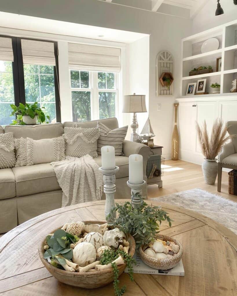 French Country Living Room With Round Coffee Table - Soul & Lane