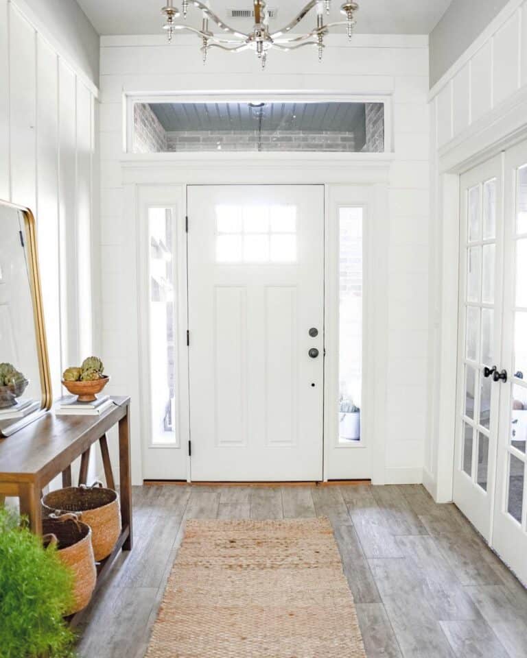 Front Entry Hall With White Board and Batten Paneling
