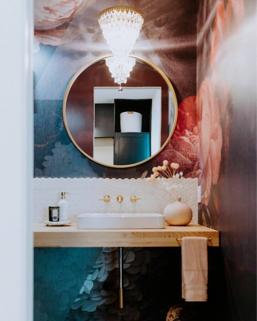 Funky Powder Room Décor With Floating Vanity
