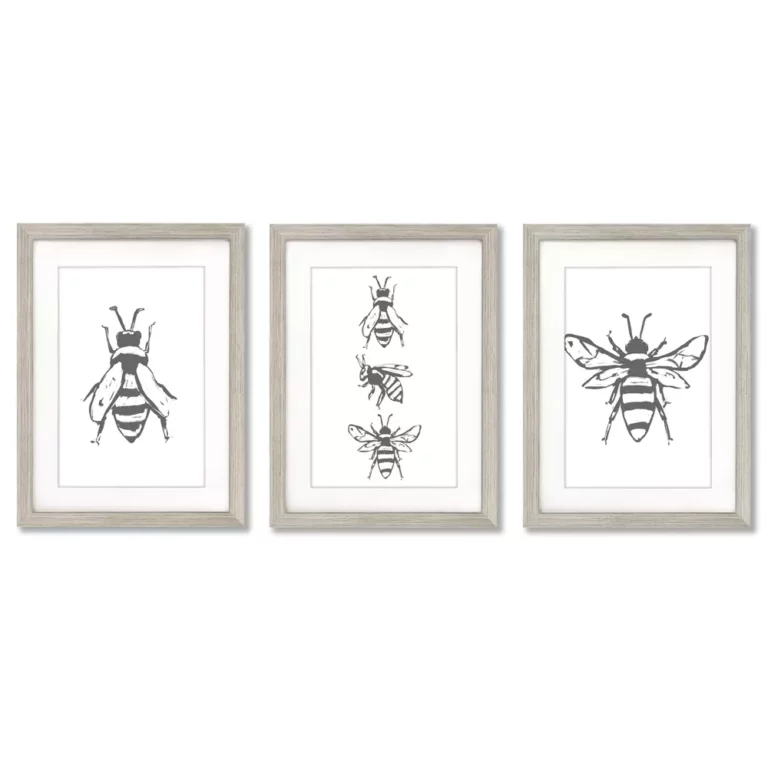 3 Piece Gallery Framed Print Art Set with bees