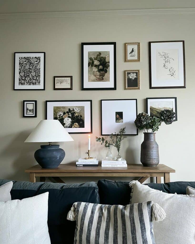 Gallery Wall Style for a Monochromatic Living Room