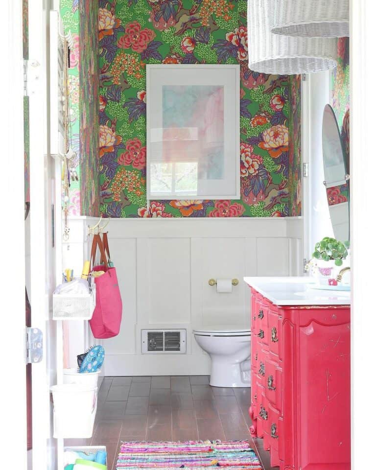 Girl's Bathroom With Floral Wallpaper