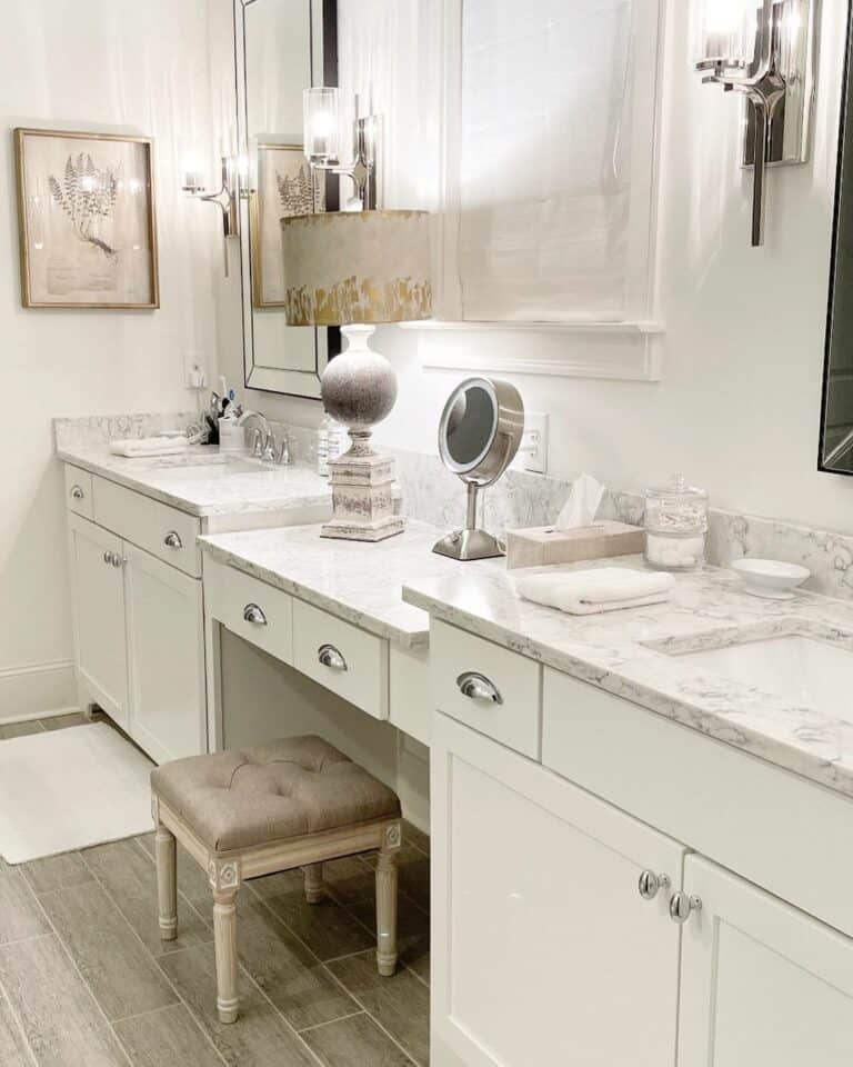 Glamorous White Bathroom With Metallic Accents