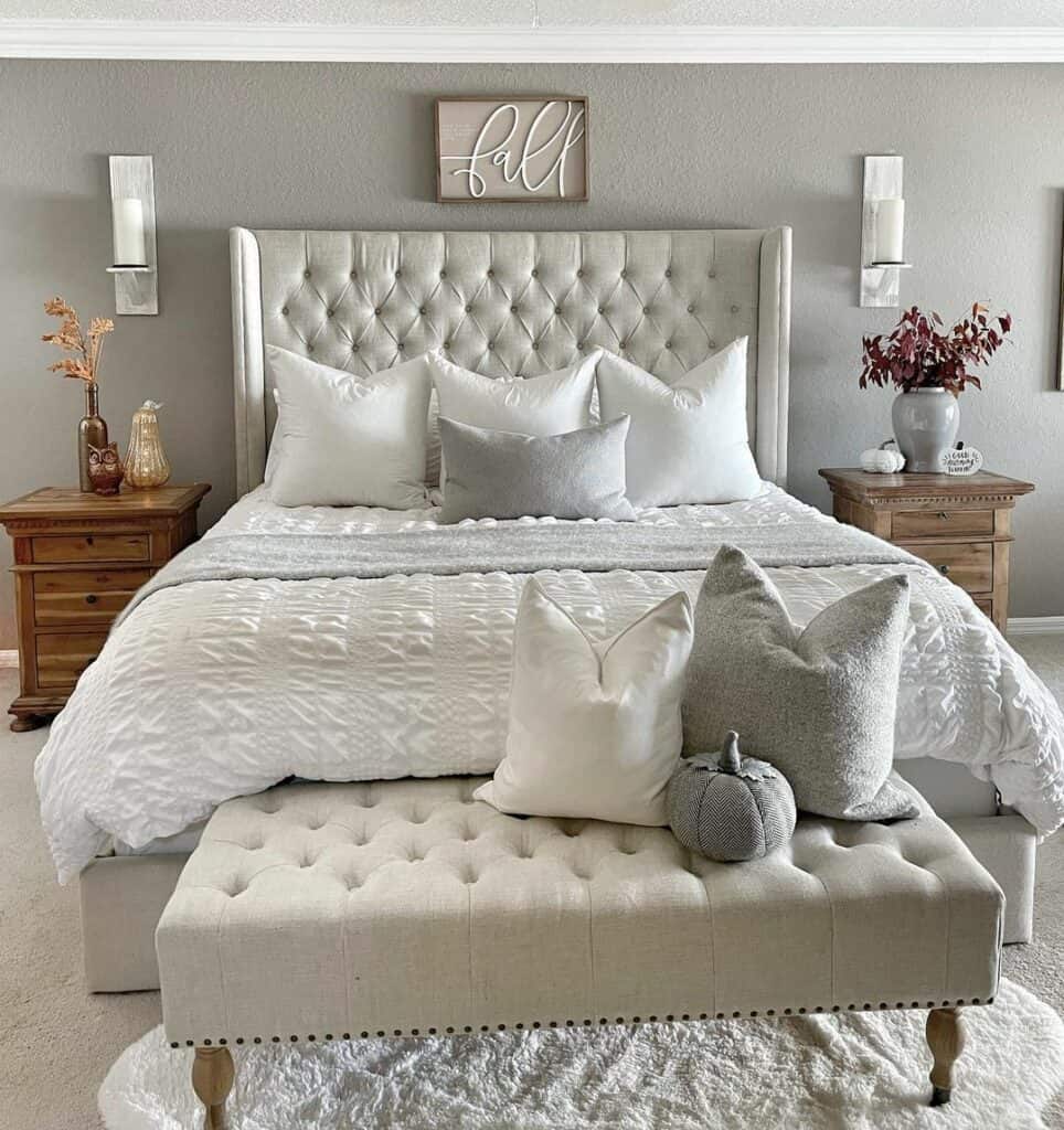 Gray Bedroom With Wood Accents