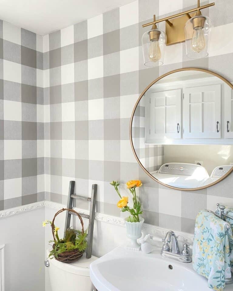 Gray Buffalo Check Bathroom Wall