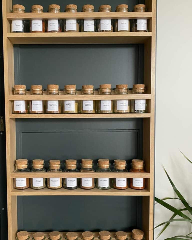 Gray Larder Cupboard With Wood Shelving