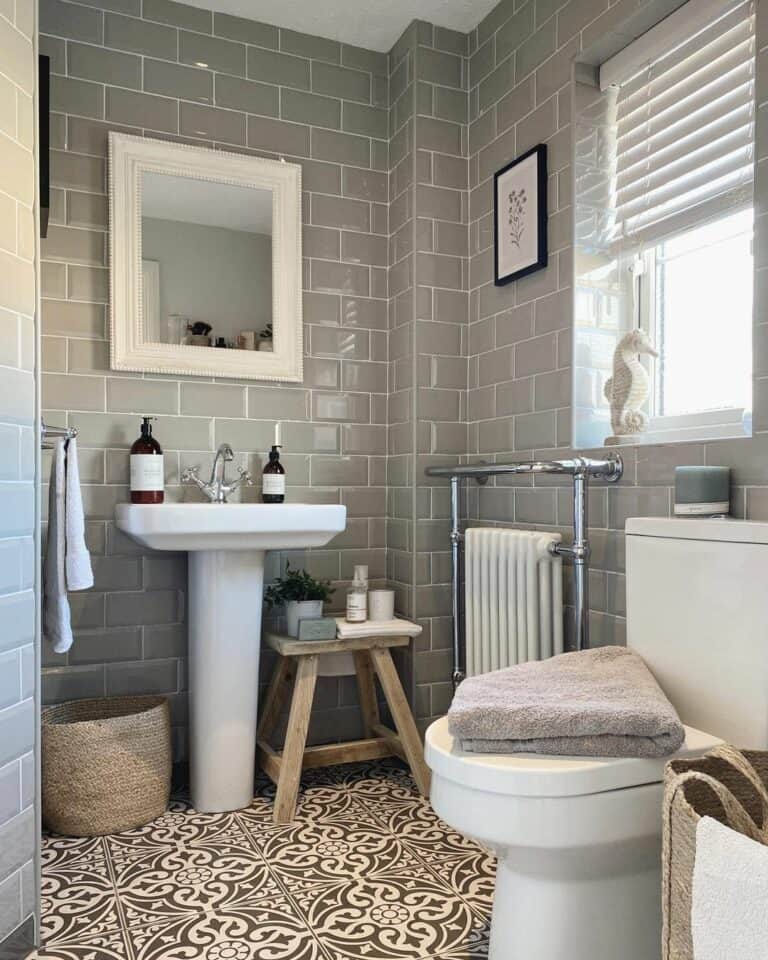 Gray Subway Tile Bathroom Walls