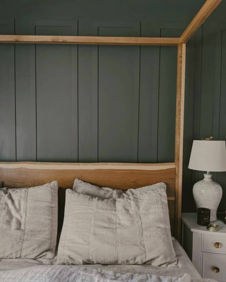 Gray Wall Panels Behind Canopy Bed