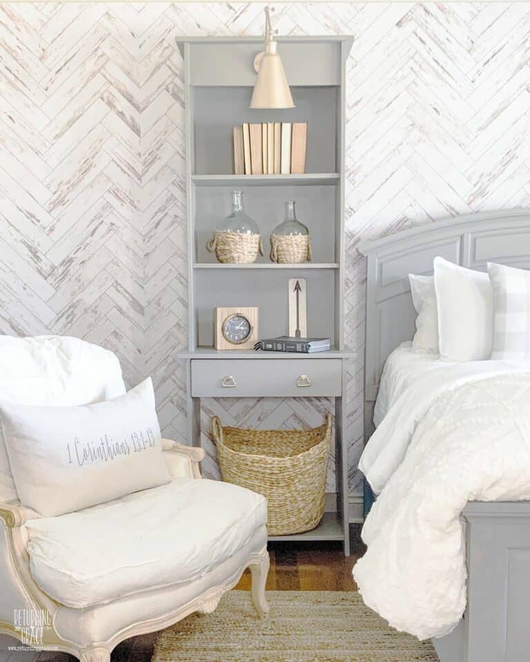 Gray and White Bedroom with Farmhouse Styling