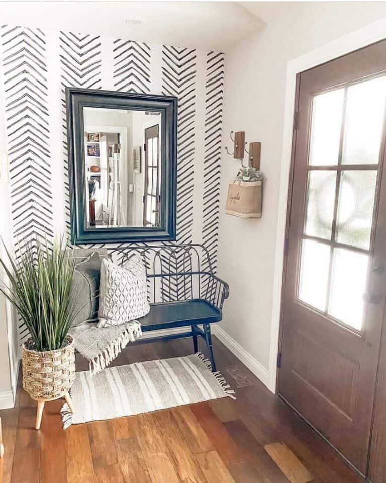 Gray and White Entryway with Wooden Accents