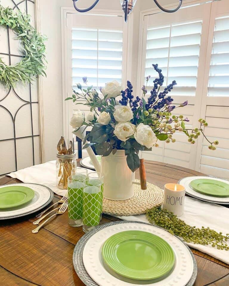 Green Tableware in Farmhouse Dining Room