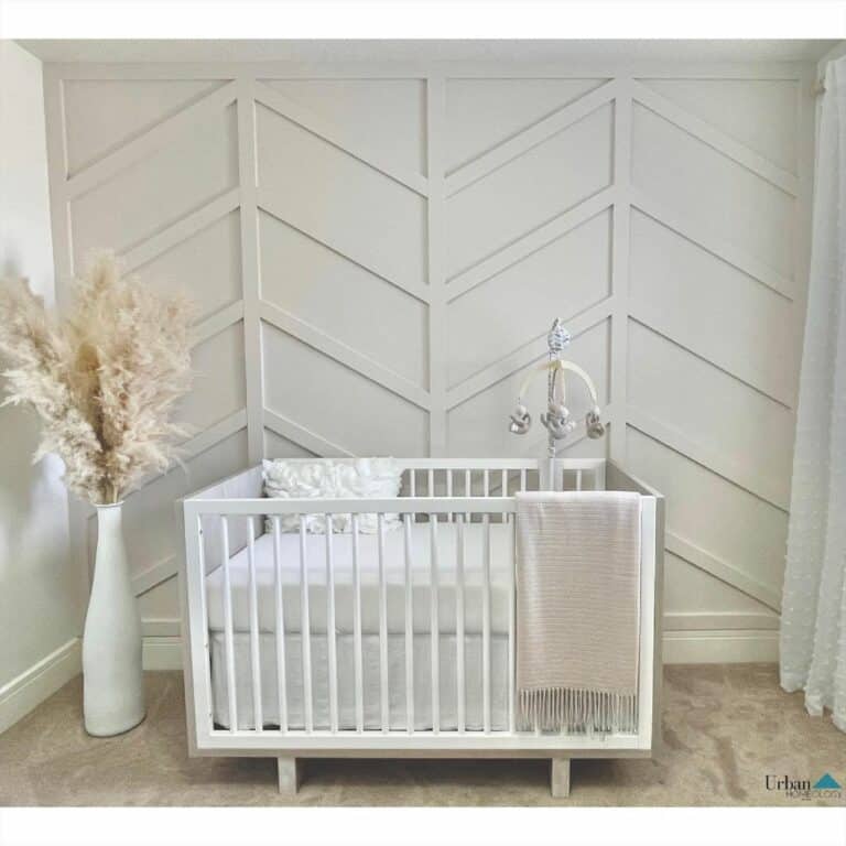 Greige Board and Batten Chevron Nursery Accent Wall