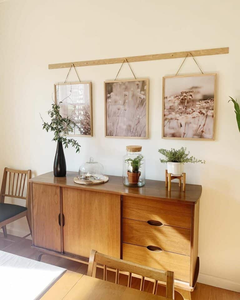 Hanging Photograph Above Wood Console Table