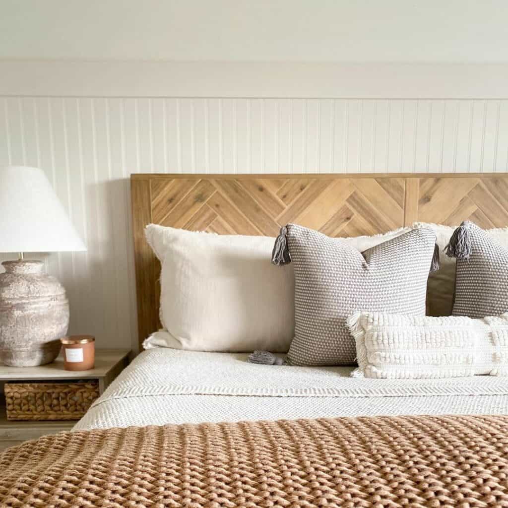 Herringbone Headboard and Beadboard Half-wall