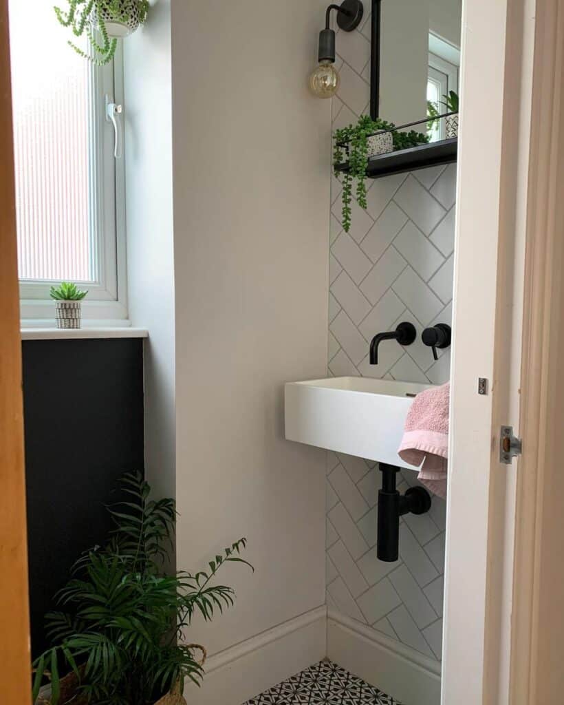 Herringbone Tile Bathroom Wall Design