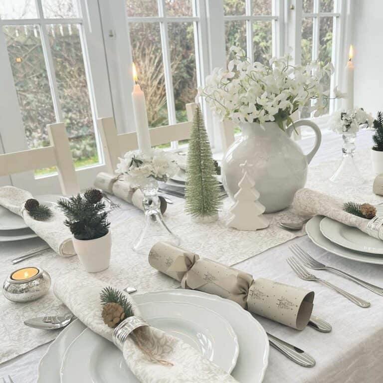 Holiday Table With White Tablecloth
