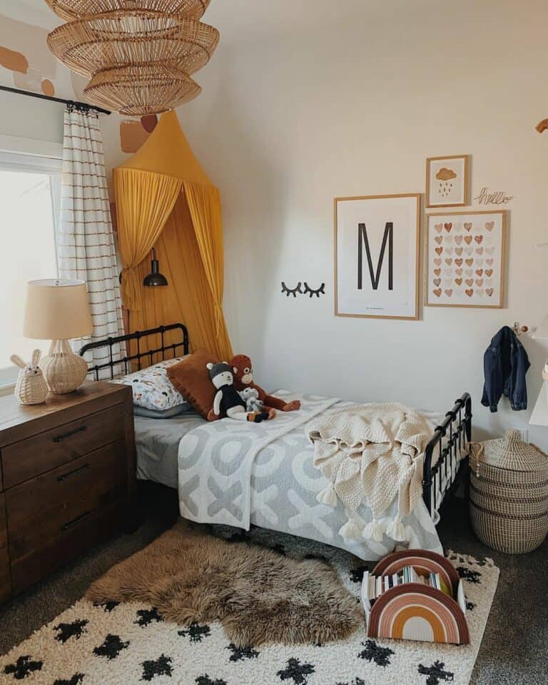 Kid's Bedroom With Mustard Yellow Canopy