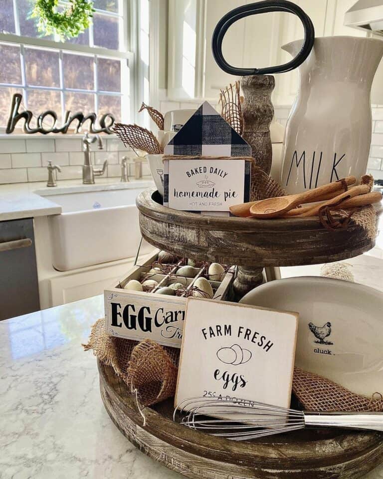 Kitchen Signs Decorate a Tiered Tray